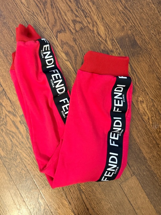 🌹Fendi Red Jogger Pants with Black Logo Tape, Size IT 42 or US 6 - Picture 8 of 12